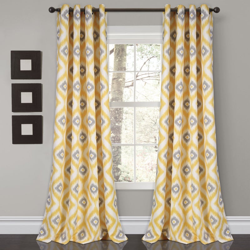 Lush Decor Light Filtering Window Curtain Panel Set, Yellow/Gray, 2 Count - Image 1